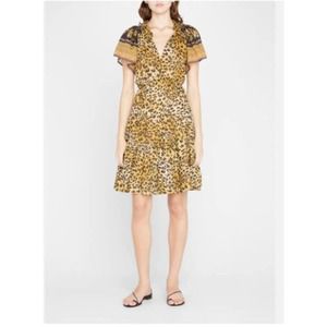Kobi Halperin Jolie Tiered Leopard-Print Dress Cinnamon Multi Size L NWT